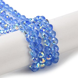 Bleu Bleuet Transparentes perles de verre de galvanoplastie brins, de couleur plaquée ab , facette, ronde, bleuet, 3.8x4.2mm, Trou: 0.9mm, Environ 98 pcs/chapelet, 14.96'' (38 cm)