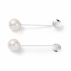 Argent Réglages de base de l'épinglette en laiton, avec plateau tamis et perles imitation perles en plastique, argenterie, 69mm, Plateau: 12 mm