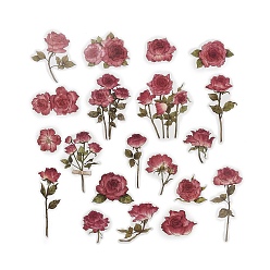 Indian Red 20Pcs 20 Styles Vintage Flower PET Waterproof Self Adhesive Stickers, Flower Decals for DIY Scrapbooking, Photo Album Decoration, Indian Red, 28~83x31~60x0.1mm, 1pc/style
