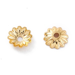 Real 18K Gold Plated Rack Plating Brass Bead Cap, Long-Lasting Plated, Flower, Multi-Petal, Real 18K Gold Plated, 5.5x1.3mm, Hole: 1.2mm