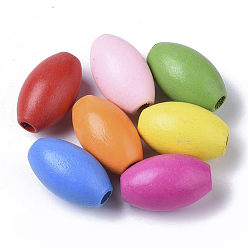 Mixed Color Spray Painted Natural Maple Wood Beads, Egg Shaped Rugby Wood Beads, Oval, Mixed Color, 28.5x17.5mm, Hole: 5.5mm, about 190pcs/500g