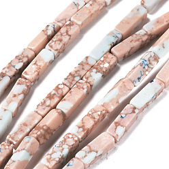 PeachPuff Synthetic Imperial Jasper Beads Strands, Dyed, Cuboid, PeachPuff, 12~13.5x4~4.5mm, Hole: 0.8mm, about 29pcs/strand, 14.96 inch~15.19 inch(38~38.6cm)