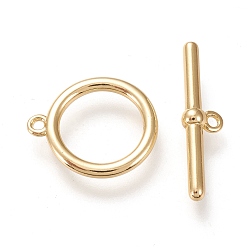 Real 18K Gold Plated Brass Toggle Clasps, Long-Lasting Plated, Ring & Bar, Real 18K Gold Plated, Ring: 16.5x14x1.5mm, Hole: 1.2mm, Bar: 21.5x5.5x3mm, Hole: 1.2mm