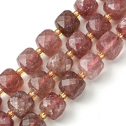 Strawberry Quartz Natural Strawberry Quartz Beads Strands, with Seed Beads, Faceted Cube, 8~9x8~9x8~9mm, Hole: 0.9~1mm, about 35~39pcs/strand, 14.80''~15.16''(37.6~38.5cm)