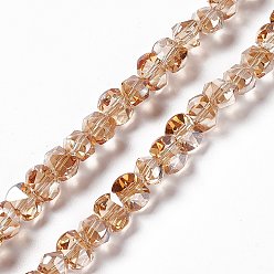 Orange Foncé Transparentes perles de verre de galvanoplastie brins, perle plaquée lustre, facette, bowknot, orange foncé, 6x8x7.5mm, Trou: 1.5mm, Environ 93~97 pcs/chapelet, 20.87~21.26 pouce (53~54 cm)