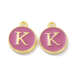 Letter K Golden Plated Alloy Enamel Charms, Cadmium Free & Lead Free, Enamelled Sequins, Flamingo, Flat Round with Letter, Letter.K, 14x12x2mm, Hole: 1.4mm