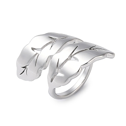 Платина Покрытие стойки латунные открытые кольца, кольцо на палец-манжета в форме листа для женщин, долговечный, без свинца и без кадмия, платина, размер США 7 1/2 (17.7 мм)