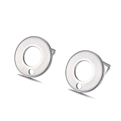 Stainless Steel Color 304 Stainless Steel Stud Earring Findings, Donut, Stainless Steel Color, 10.3mm, Hole: 1.3mm, Pin: 0.7mm