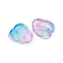 Light Sky Blue Two-Tone Transparent Glass Charms, Leaf, Light Sky Blue, 13.5x10.5x3.5mm, Hole: 1.2mm