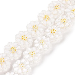 White Handmade Lampwork Beads Strands, Flower, White, 13.5x6.5mm, Hole: 0.7mm, about 28pcs/strand, 15.12''(38.4cm)