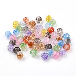 Mixed Color Transparent Crackle Acrylic Beads, Round, Mixed Color, 7.5~8x7mm, Hole: 1.8mm, about 1900pcs/500g