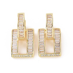 Oro Aretes de aro rectangulares con circonitas cúbicas transparentes, joyas de latón para mujer, dorado, 28 mm, pin: 1.1 mm