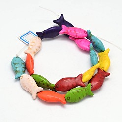 Mixed Color Fish Synthetic Turquoise Bead Strands, Dyed, Mixed Color, 12x25x7mm, Hole: 1mm, about 17pcs/strand, 15 inch