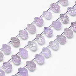 Amethyst Natural Amethyst Beads Strands, Faceted Teardrop, 13~14x10~11mm, Hole: 1mm, about 28pcs/strand, 15.7 inch