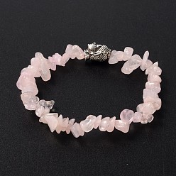 Quartz Rose Bracelets de pierres précieuses perles d'étirement de la tête de bouddha 3d, avec des perles en alliage de style tibétain, quartz rose, 57mm