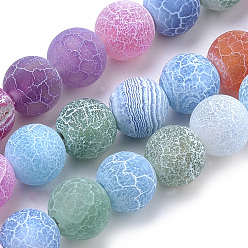 Colorful Natural Weathered Agate Beads Strands, Frosted, Dyed, Round, Colorful, 8mm, Hole: 1mm, about 47pcs/strand, 15.7 inch