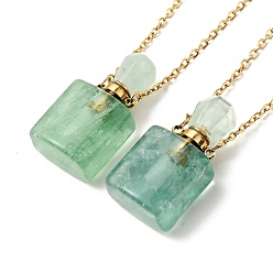 Fluorite Openable Natural Fluorite Perfume Bottle Pendant Necklaces for Women, 304 Stainless Steel Cable Chain Necklaces, Golden, 18.74 inch(47.6cm)