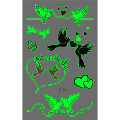 Bird Luminous Removable Temporary Water Proof Luminous Tattoos Paper Stickers, Bird Pattern, 12x7.5cm