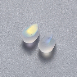 Clear Transparent Spray Painted Glass Charms, AB Color Plated, Frosted, Teardrop, Clear AB, 9x6x6mm, Hole: 1mm