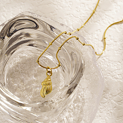 Golden Stainless Steel Shell Shape Pendant Necklace for Women, Golden, 15.75 inch(40cm)