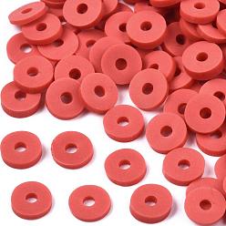 Rouge Perles d'argile polymère faites à la main respectueuses de l'environnement, disque / plat rond, perles heishi, rouge, 6x1mm, Trou: 2mm, environ23500 pcs / 1000 g