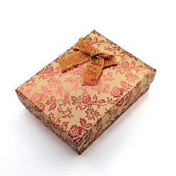 Saumon Clair Boîtes de jeux de bijoux rectangle de carton, avec bowknot extérieur et intérieur éponge, pour les colliers et pendentifs, saumon clair, 93x72x29mm