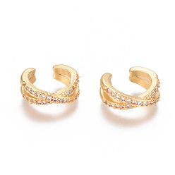 Clear Golden Plated Brass Micro Pave Cubic Zirconia Cuff Earrings, Long-Lasting Plated, Clear, 13.2x12.5x5mm
