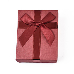 Roja India Caja de cartón, Para el anillo, pendiente, Collar, con la esponja en el interior, Rectángulo con bowknot, piel roja, 9x7x2.9 cm