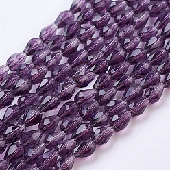 Indigo Glass Beads Strands, Faceted, teardrop, Indigo, 6x4mm, Hole: 1mm, about 65~68pcs/strand, 14.96~15.35 inch