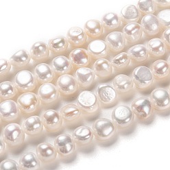Blanc Brins de perles de culture d'eau douce naturelles, pomme de terre, blanc, 6~7x7~8mm, Trou: 0.6mm, Environ 53 pcs/chapelet, 14.17 pouce (36 cm)