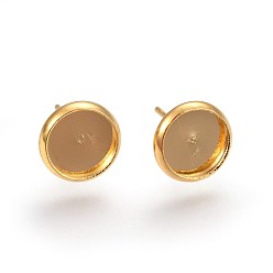 Real 18K Gold Plated 304 Stainless Steel Ear Stud Components, Real 18k Gold Plated, Tray: 8mm, 10x2mm, Pin: 0.7mm