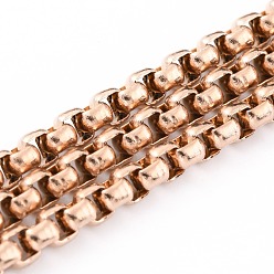 Rose Gold Ion Plating(IP) 304 Stainless Steel Box Chains, Unwelded, with Spool, Rose Gold, 3x3x1.5mm, 32.8 Feet(10m)/roll