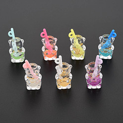 Mixed Color Imitation Bubble Tea/Boba Milk Tea Transparent Resin Pendants, Boba Polymer Clay inside, with Acrylic Cup and Gold Foil, Bear, Mixed Color, 28.5~31.5x14x13mm, Hole: 1.8mm