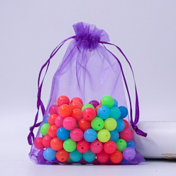 Темно-Фиолетовый Прямоугольные сумки из органзы на шнурке, темно-фиолетовый, 12x9 см