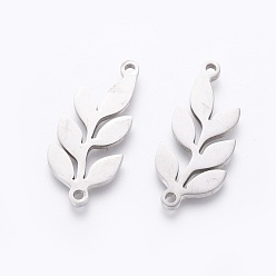 Stainless Steel Color 201 Stainless Steel Links, Manual Polishing, Leaf, Stainless Steel Color, 22.5x10x1.5mm, Hole: 1.2mm
