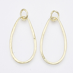 Light Gold Alloy Pendants, with Jump Rings, Teardrop, Light Gold, 47x26x2mm, Hole: 7mm, Jump Ring: 10x1mm