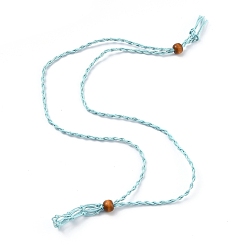 Light Sky Blue Necklace Makings, with Wax Cord and Wood Beads, Light Sky Blue, 28-3/8 inch(72~80cm)