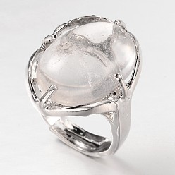 Cristal de Quartz Réglable ovale pierres précieuses bagues de large bande, avec les accessoires en laiton de tonalité de platine, taille us 7 1/4 (17.5 mm)