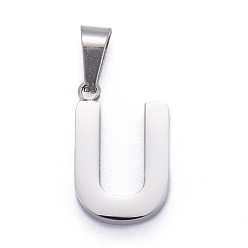 Letter U 304 Stainless Steel Letter Pendants, Manual Polishing, Alphabet, Stainless Steel Color, Letter.U, 18.5x12x4mm, Hole: 6.5x3.5mm