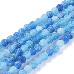 Deep Sky Blue Natural Weathered Agate Beads Strands, Dyed & Heated, Frosted, Round, Deep Sky Blue, 6mm, Hole: 1.2mm, about 62pcs/strand, 13.77 inch(35cm)