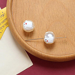 White Halloween Resin Imitation Pearl Beads, Enamel Style, Round with Ghost Pattern, White, 12mm