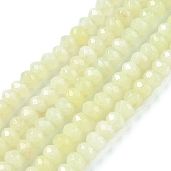 Light Yellow Dyed Natural Malaysia Jade Rondelle Beads Strands, Faceted, Light Yellow, 4x2~3mm, Hole: 1mm, about 115pcs/strand, 14 inch
