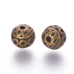 Bronze Antique Perles en alliage de zinc de style tibétain, rond texturé, sans cadmium et sans plomb, bronze antique, 8mm, Trou: 1mm