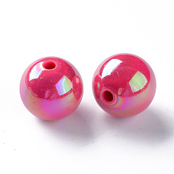 Camélia Perles acryliques opaques, de couleur plaquée ab , ronde, camélia, 16x15mm, Trou: 2.8mm, environ220 pcs / 500 g