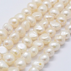Old Lace Natural Cultured Freshwater Pearl Beads Strands, Two Sides Polished, Old Lace, 7.5~10x7~9x5~7mm, Hole: 0.2mm, about 42pcs/strand, 13.7 inch