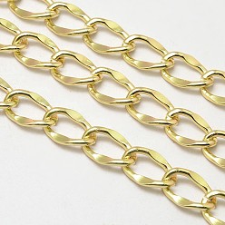 Golden Aluminium Dapped Curb Chains, Unwelded, with Spool, Lead Free & Nickel Free, Golden, 16x10.5x3mm