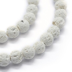 Blanc Brins de perles rondes en pierre de lave naturelle, ronde, blanc, 10mm, Trou: 1mm, Environ 37 pcs/chapelet, 15.15 pouce (38.5 cm)