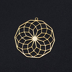 Golden 201 Stainless Steel Filigree Charms, polygon with Flower, Golden, 35.5x34.5x1mm, Hole: 1.6mm