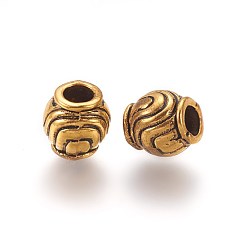 Antique Golden Large Hole Beads, Tibetan Style European Beads, Lead Free and Cadmium Free, Barrel, Antique Golden, 9mm in diameter, 9mm thick, hole: 4mm