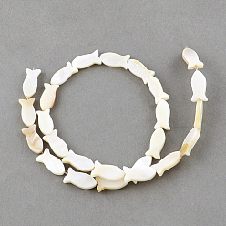 Creamy White Natural Sea Shell Beads Strands, Fish, Creamy White, 16x8~9x3mm, Hole: 0.8~0.9mm, about 25pcs/strand, 14.9 inch